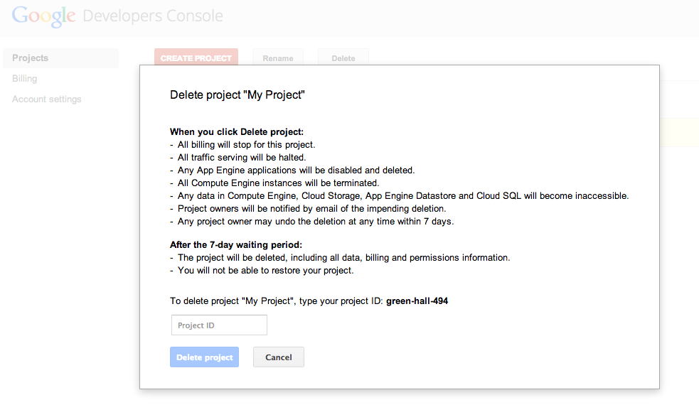 Google Delete Project
